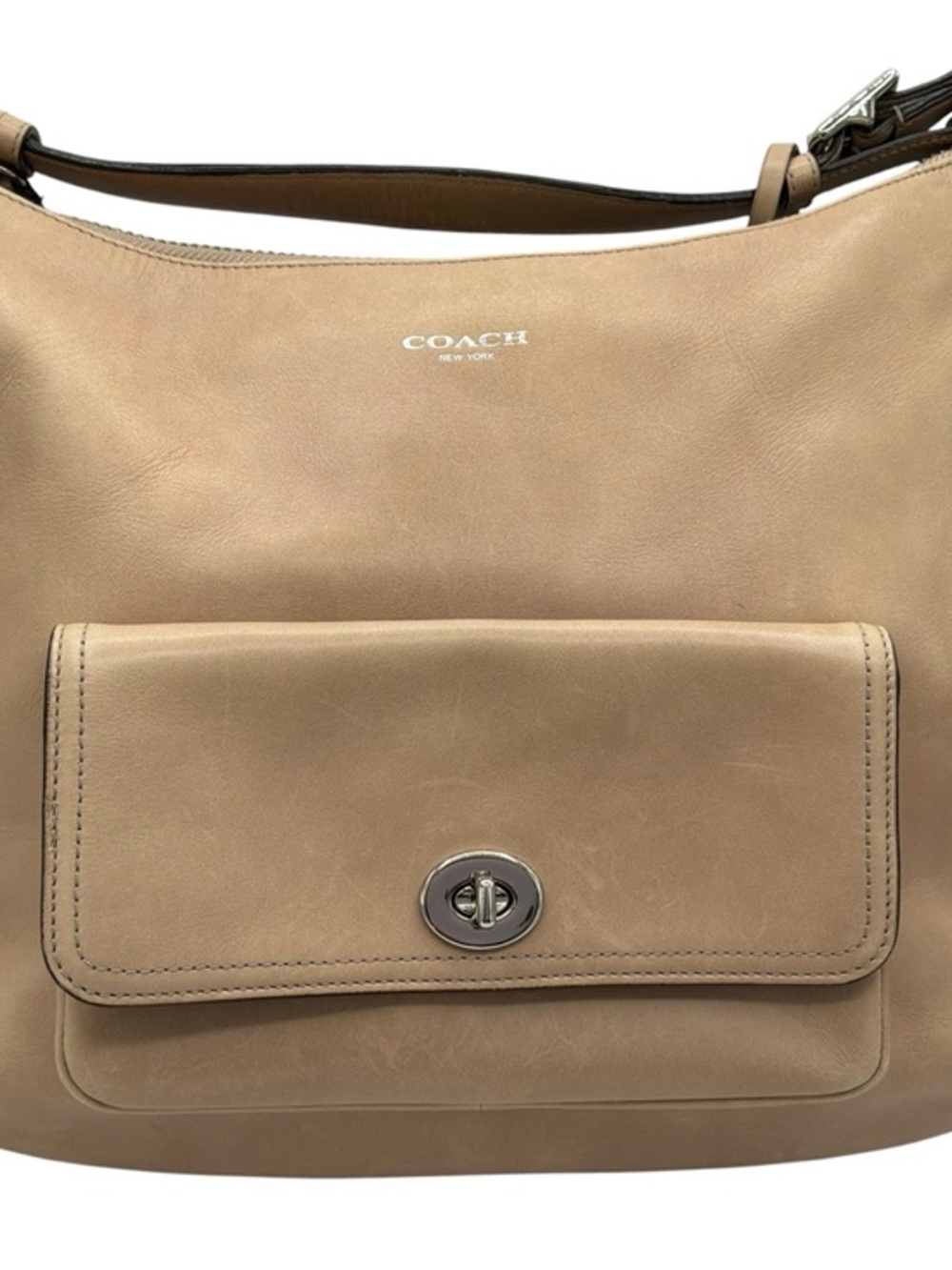 Coach Legacy Courtenay Hobo Tan Leather Shoulder Bag with Front Turnlock Pocket